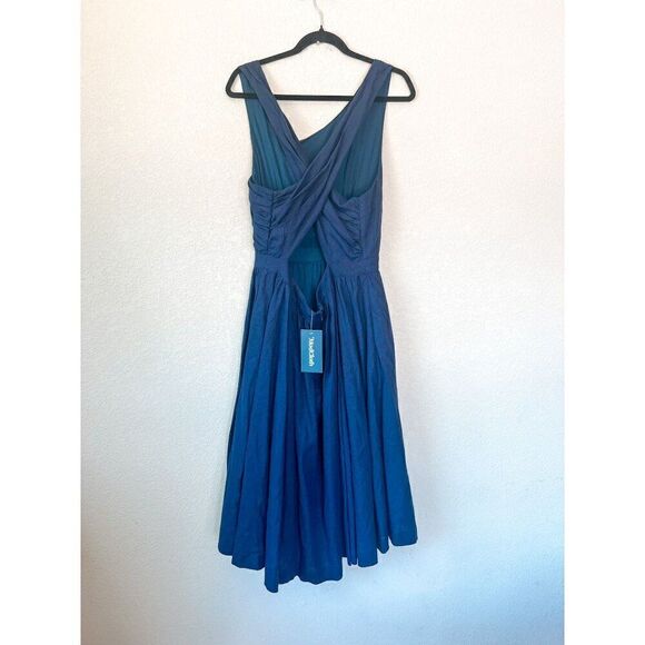 NWT! ModCloth Vintage Inspired Navy Blue Open Back Cross Strap Linen Dress Size - Picture 4 of 8